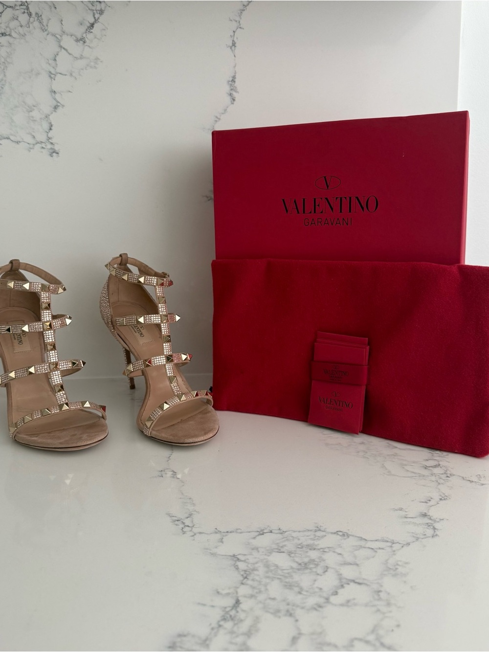 Valentino Rockstud Glam Caged Sandal - Poudre/Rhinestone